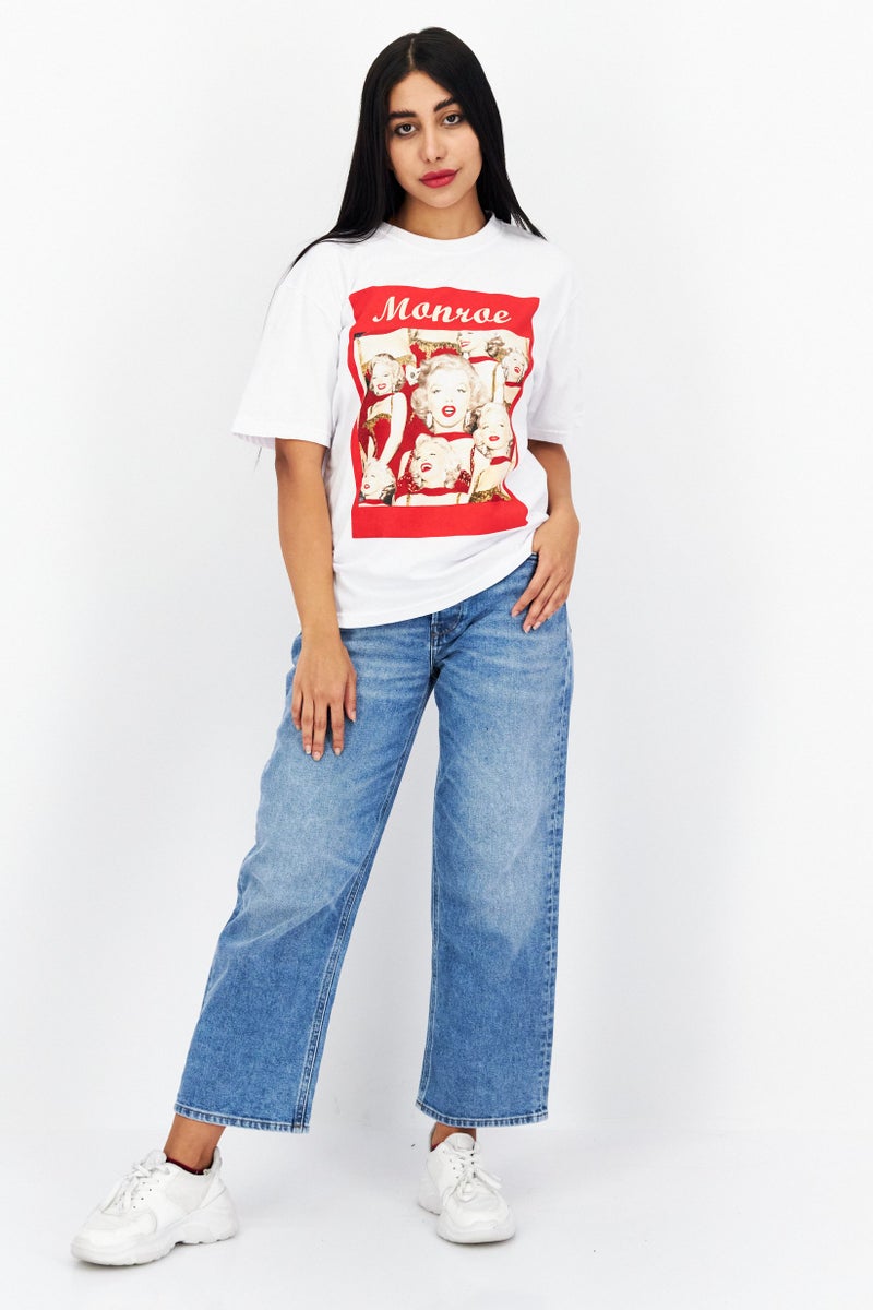 Marilyn Monroe Women Crew Neck Short Sleeves Graphic Print T-Shirt, White Combo - Image 2